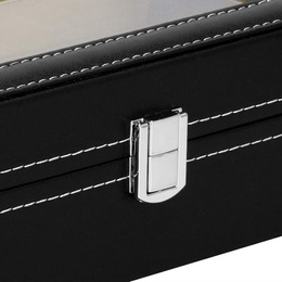 Szkatułka na zegarki 30x11x8 cm czarno-kremowy, ekoskóra organizer z przegródkami i okienkiem