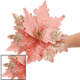 Gwiazda betlejemska, sztuczny kwiat na klipsie poinsecja różowa srebrne cekiny