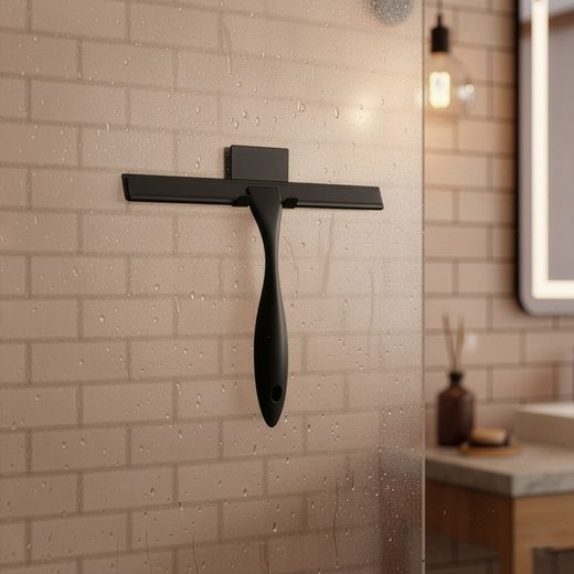 Ściągaczka do szyb, kabiny prysznicowej, łazienkowa ze stali nierdzewnej z uchwytem, czarna