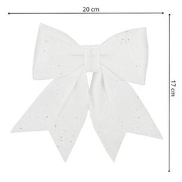 Kokardka świąteczna na choinkę 17 cm brokatowa zawieszka choinkowa biała