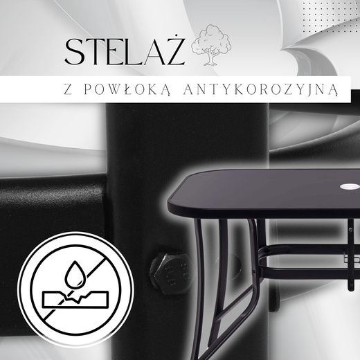 Meble ogrodowe 6 krzeseł, stół ze szkłem hartowanym zestaw na taras czarny