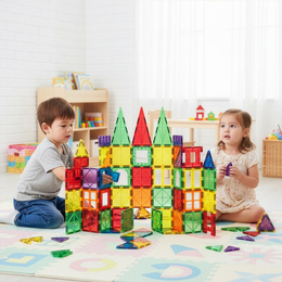 Klocki magnetyczne, pojazdy zestaw 100 szt. klocków konstrukcyjnych dla dzieci, kolorowe