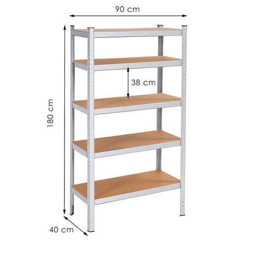 Regał metalowy z 5 półkami 180x90x40cm 875kg do garażu, piwnicy