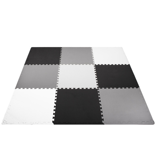 Mata piankowa kwadraty 179x179 cm szare, białe, czarne puzzle dla dzieci, do ćwiczeń pianka EVA