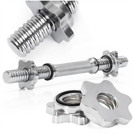 Gryf krótki 36 cm do hantli z zaciskami śr. 28 mm gwintowany, stal chromowana