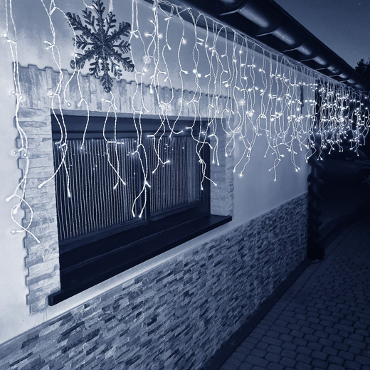 Kurtyna świetlna z pilotem 14,5 m  girlanda 300 led lampki wewnętrzno-zewnętrzne sople zimny biały