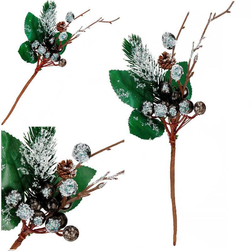 Gałązka świąteczna sztuczna dekoracja do stroika ośnieżona 25 cm