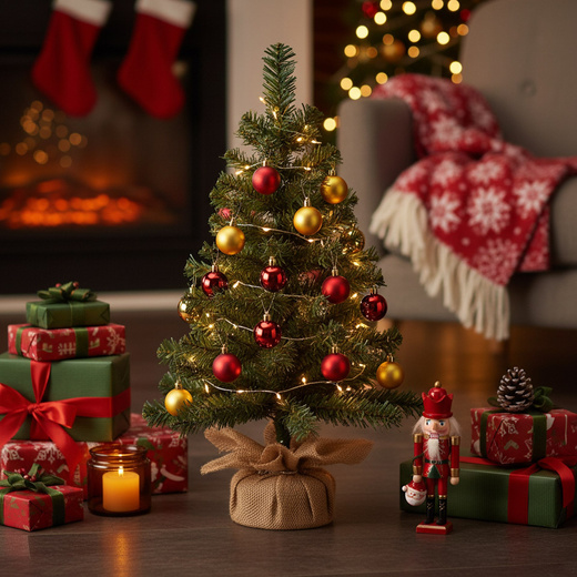 Choinka sztuczna 60 cm sosna naturalna z jutą małe drzewko świateczne na stolik, biurko