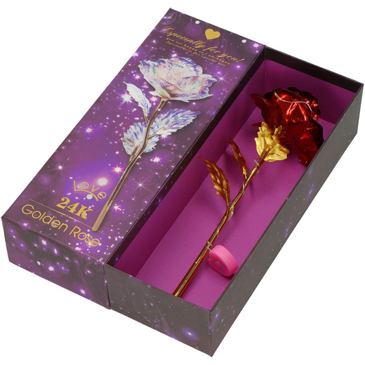 Wieczna róża 25 cm świecąca ozdoba LED prezent kwiat czerwony