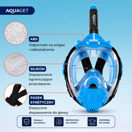 Maska z rurką do nurkowania, snorkelingu L/XL pełnotwarzowa, AntiFog, uchwyt na kamerę