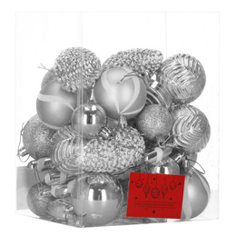 Bombki choinkowe 40 szt. ozdoby kule, lizaki, szyszki, laski cukrowe nietłukące srebrne