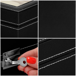 Szkatułka na zegarki 30x20x8cm czarno-kremowy, ekoskóra organizer z przegródkami i lusterkiem