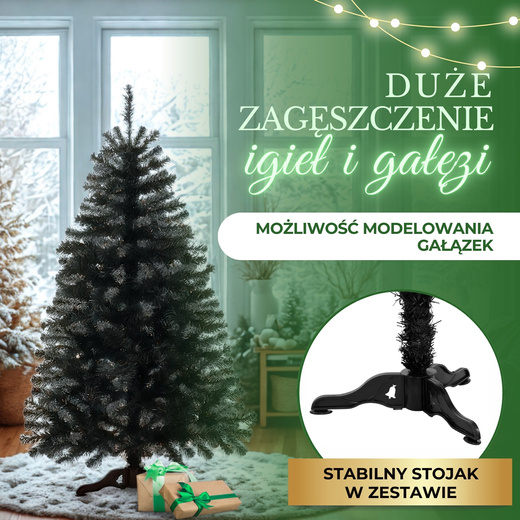 Choinka sztuczna 180 cm jodła czarna nowoczesna, ze stojakiem