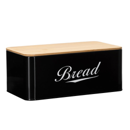 Chlebak metalowy, zamykany z bambusową deską, pojemnik na pieczywo, czarny