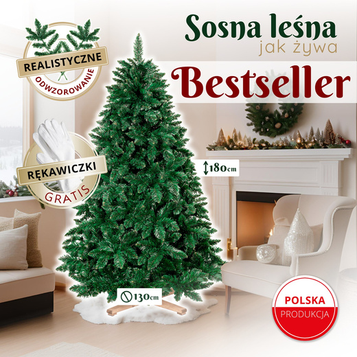 Choinka sztuczna 180 cm sosna leśna jak żywa Royal Trees premium z drewnianym stojakiem