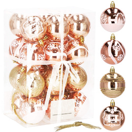 Bombki choinkowe rose gold 24 szt. różowy 6cm zestaw choinkowy