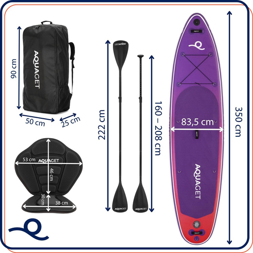 Deska SUP 350 cm pompowana do pływania na stojąco paddleboard z siedziskiem i akcesoriami