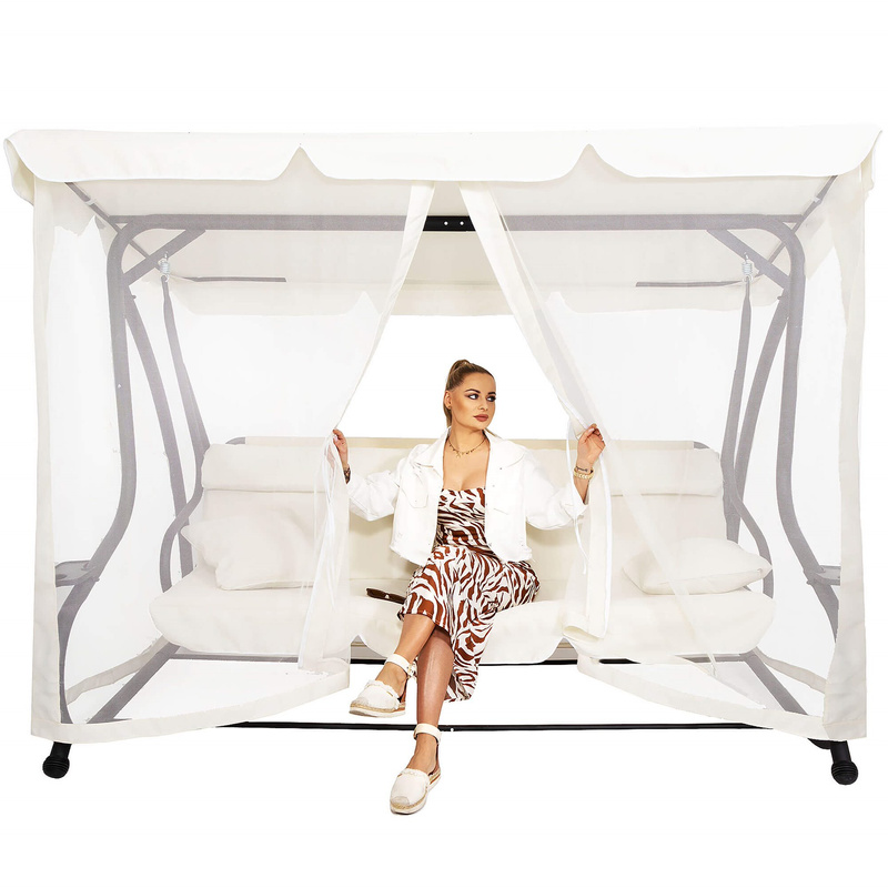 Huśtawka ogrodowa z daszkiem 4-osobowa kremowa