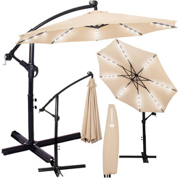 Parasol ogrodowy z oświetleniem led na wysięgniku 300 cm składany na balkon, taras ecru 