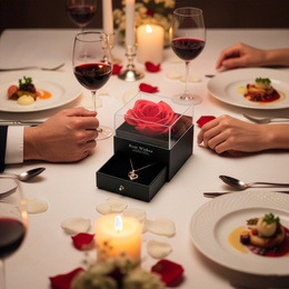 Wieczna róża z naszyjnikiem w pudełku prezentowym szkatułka na dzień kobiet walentynki