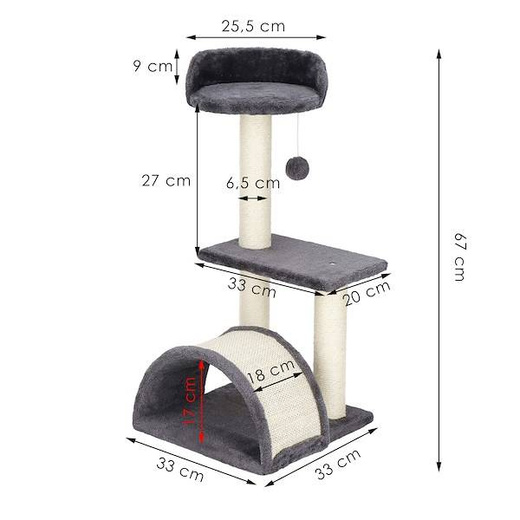 Drapak dla kota sizal 3-poziomowy słupek z zabawką 67 cm