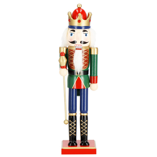 Dziadek do orzechów 38 cm z berłem, drewniany żołnierzyk niebiesko-zielony, figurka świąteczna