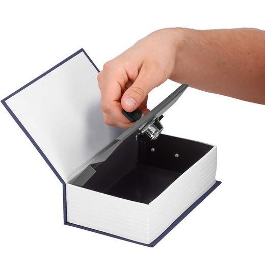 Kasetka na pieniądze 26,5x20x6,5 cm metalowy sejf książka granatowa