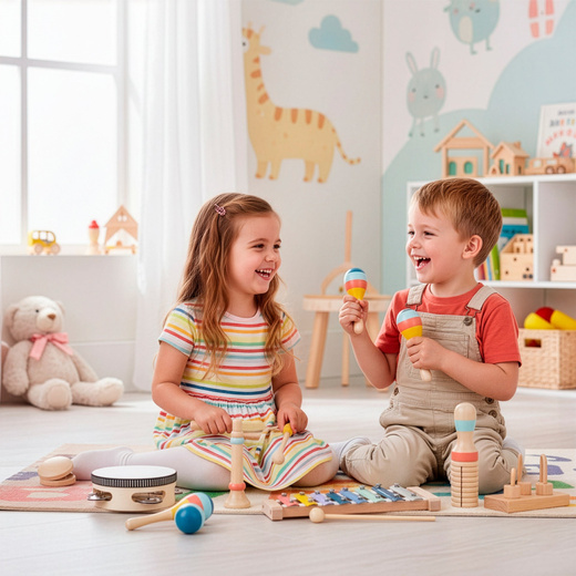 Instrumenty muzyczne dla dzieci zestaw 8 szt. drewniane zabawki do grania