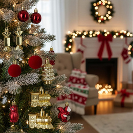 Bombki choinkowe 40 szt. zestaw dekoracji świątecznych, nietłukące, bordowy, złoty, biały