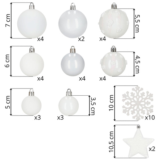 Bombki choinkowe 40 szt. zestaw dekoracji świątecznych, nietłukące, białe