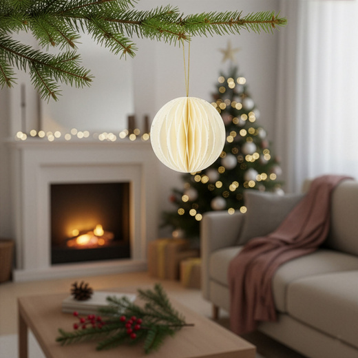 Papierowe bombki 6 szt. zawieszki choinkowe, ozdoby świąteczne 8 cm rozkładane, biały 