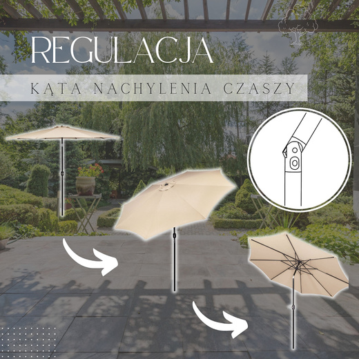 Parasol ogrodowy z regulacją kąta pochylenia 300 cm duży na balkon, taras beżowy