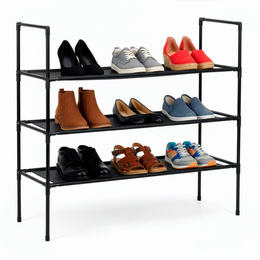 Regał na buty 3 poziomy szafka metalowa z półkami na obuwie 70x72x28 cm czarna
