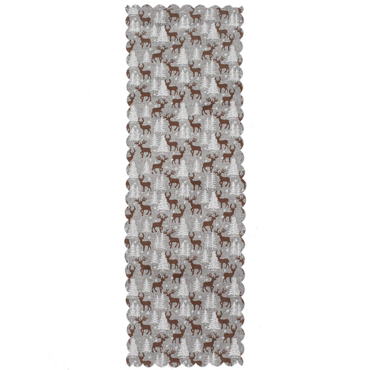 Bieżnik na stół świąteczny 186x35cm obrus świąteczny z reniferami i choinkami szary