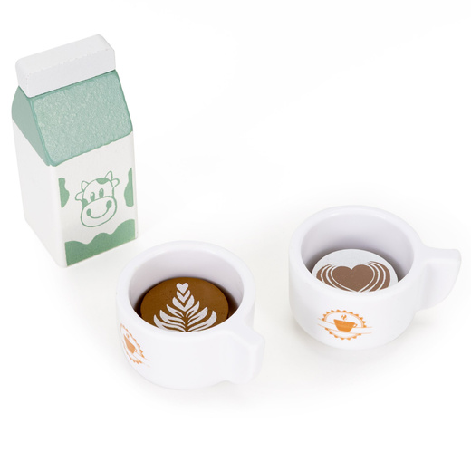 Ekspres do kawy z filiżankami drewniany, zabawka dla dzieci 8 el. multikolor