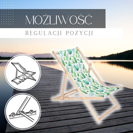 Leżak ogrodowy drewniany z 3-stopniową regulacją plażowy balkonowy wzór liście