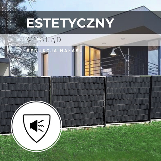 Taśma ogrodzeniowa i klipsy mocujące 20 szt. PVC 35 m x 19 cm 450 g/m2 antracyt