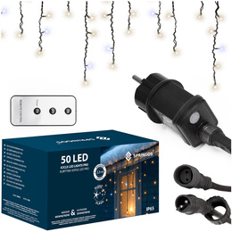 Kurtyna świetlna PRO 50 Led lampki zewnętrzne 2,5 m zimny biały + zimny biały flash zestaw