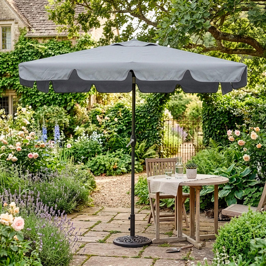 Parasol ogrodowy 240 cm duży składany z korbką na balkon, taras jasnoszary