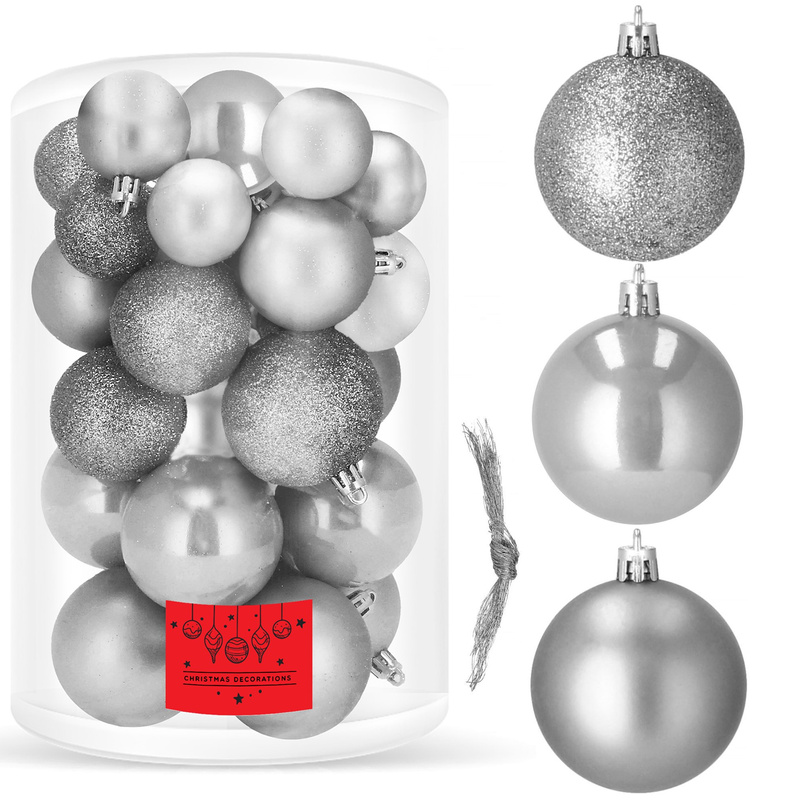 Bombki choinkowe 30 szt. ozdoby świąteczne szare srebrne
