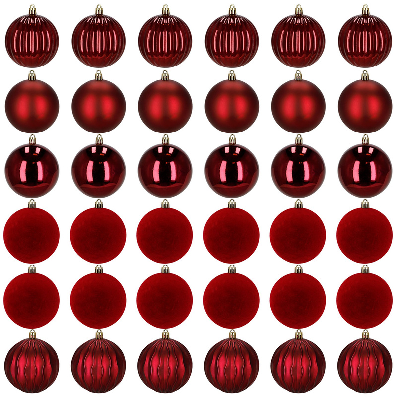 Bombki choinkowe 36 szt. zestaw dekoracji świątecznych, nietłukące, czerwone