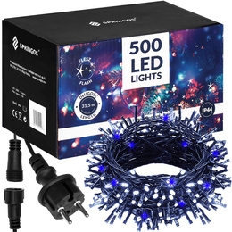 Lampki choinkowe 500 led biały zimny + niebieski flash 31,5 m oświetlenie świąteczne IP44