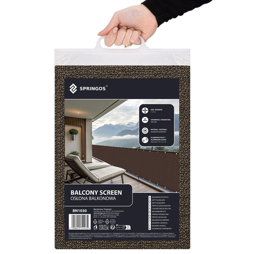 Osłona balkonowa, maskująca 100x500 cm mata na balkon zacieniająca 95% brązowa