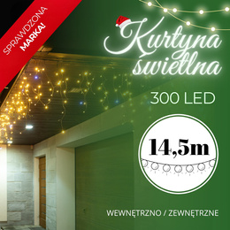 Kurtyna świetlna 300 led girlanda, lampki wewnętrzno-zewnętrzne sople biały ciepły + flash