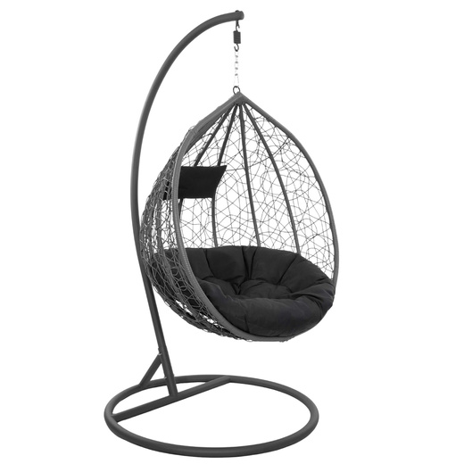 Kokon ogrodowy rattanowy z poduszkami fotel wiszący bujak huśtawka na metalowym stelażu szara