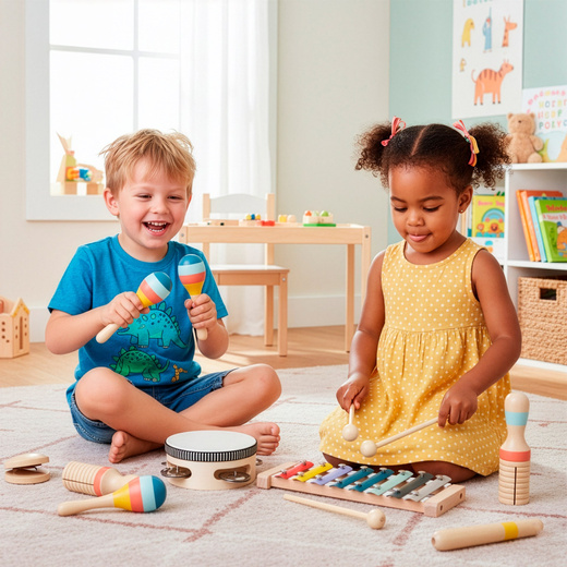 Instrumenty muzyczne dla dzieci zestaw 8 szt. drewniane zabawki do grania