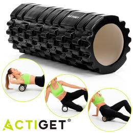 Wałek do masażu, średnio twardy, roller z wypustkami, czarny