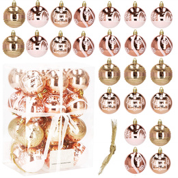 Bombki choinkowe rose gold 24 szt. różowy 6cm zestaw choinkowy