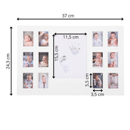 Multiramka na zdjęcia, odlew rączki i stópki, wałek, glinka, prezent na baby shower, chrzest, biała 