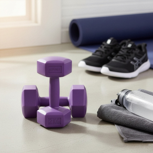 Ciężarki 2x2kg hexagonalne do ćwiczeń fitness hantle zestaw 2 szt. fioletowe